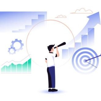 Premium Vector _ Illustration of business growth concept business man is looking at company chart